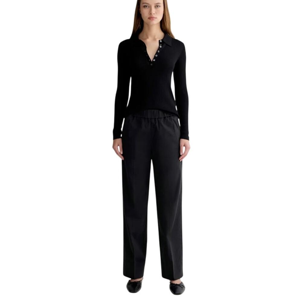 Everlane The Easy Chino Pants Black Pull on Elastic Waist Womens Straight Leg 2